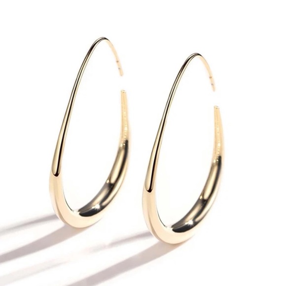 New Anthro Molten Gold Hoop Earrings ~ Silver or Gold Threader Hoops - Picture 1 of 16